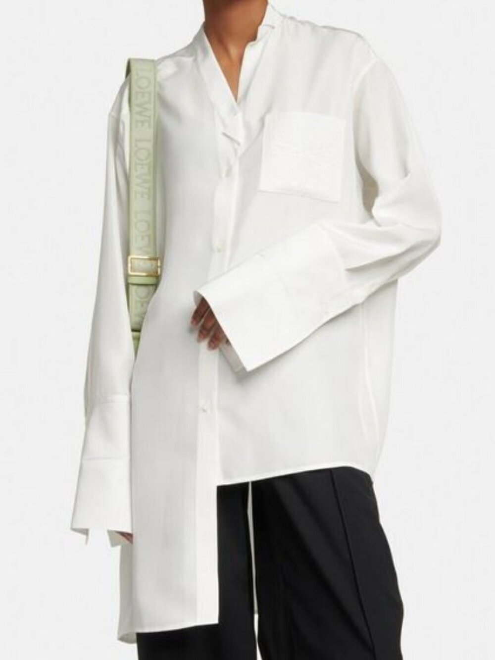 *NEW Loewe Anagram Asymmetric Silk Shirt Ivory Size 36 (Small)